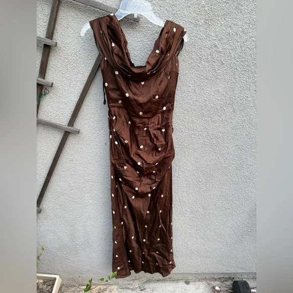 LPA Luisa Polka Dot Midi Dress Detachable Scarf Brown Cream NEW with tags! LPA Luisa Polka Dot Midi Dress Detachable Scarf Brown Cream NEW with tags!